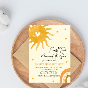 Boho First Trip Around the Sun Boho Retro 1st  Invitation