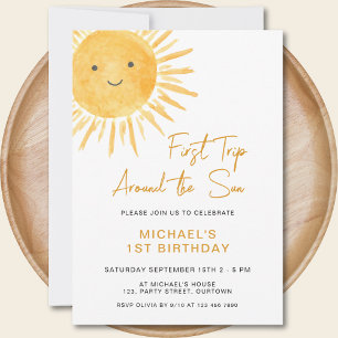 Boho First Trip Around The Sun Boy's 1st Birthday Invitation