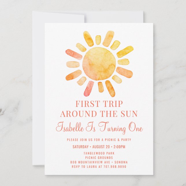 Boho First Trip Around The Sun First Birthday Invi Invitation (Front)