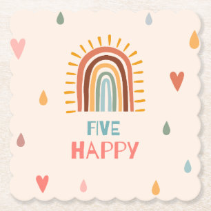 Boho Five Fifth Birthday Rainbow Paper Coaster