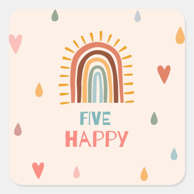 Boho Five Fifth Birthday Rainbow  Square Sticker (Front)