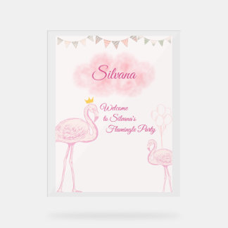 Boho Flamingo Birthday Invitation, Whimsical Princ Acrylic Sign