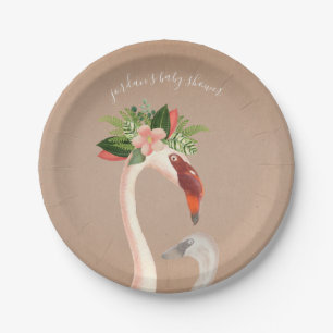 Boho Flamingo Mama + Chick Baby Shower Brown Paper Plate