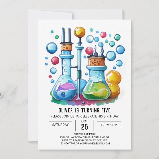Boho Flask Laboratory Scientist Birthday Invitation (Front)