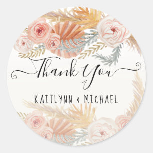 BOHO Flora Pampas Grass Foliage Jungle Thank You Classic Round Sticker