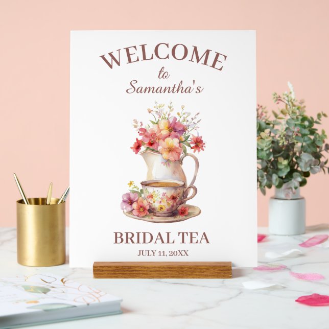 Boho Flora Terracotta Bridal Shower Tea Acrylic Sign (Wedding)