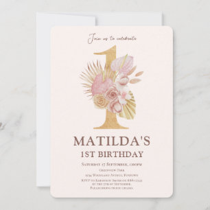 Boho Floral 1st Birthday invitation