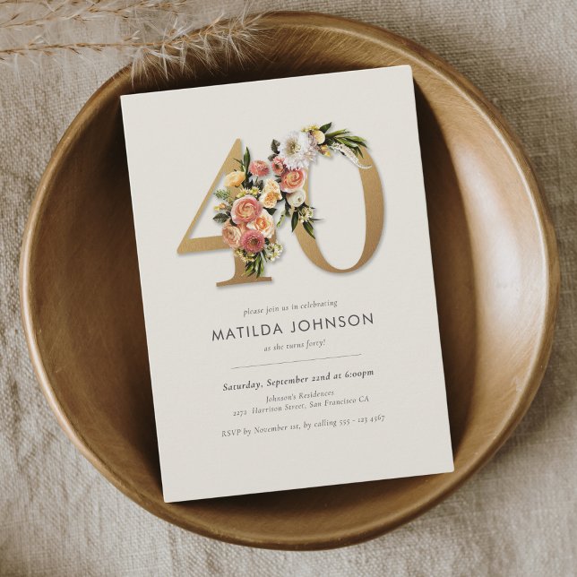 Boho Floral 40th Birthday Invitation (Boho Floral 40th Birthday Invitation)
