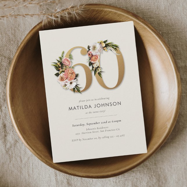 Boho Floral 60th Birthday Invitation (Boho Floral 60th Birthday Invitation)
