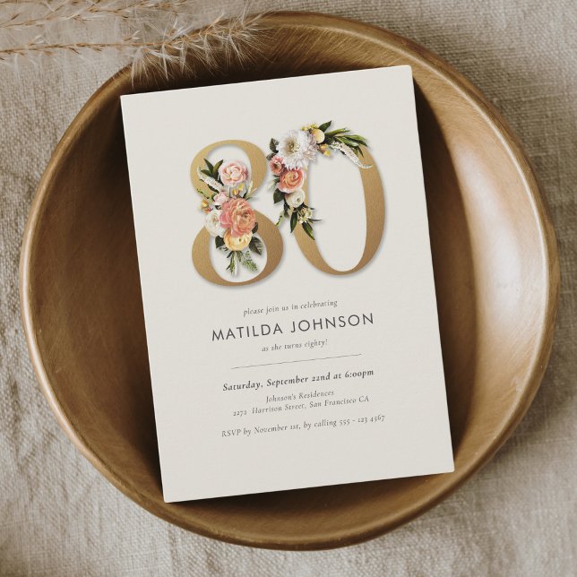 Boho Floral 80th Birthday Invitation (Boho Floral 80th Birthday Invitation)