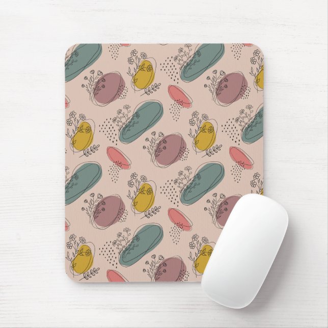 Boho Floral Abstract Mouse Mat (With Mouse)