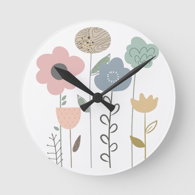 Boho Floral Abstract Wallpaper  Round Clock (Front)