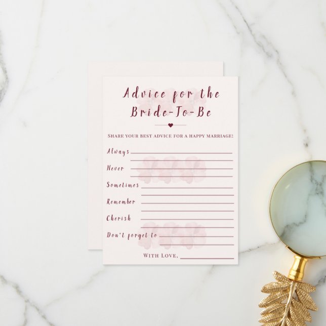 Boho Floral Advice for the Bride Shower Game Card (Front/Back In Situ)