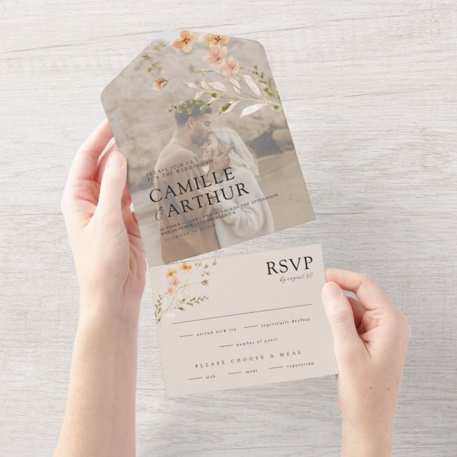 Boho Floral All In One RSVP Wedding Invitation (Tearaway)