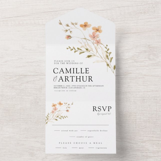 Boho Floral All In One RSVP Wedding Invitation (Inside)