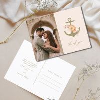 Boho Floral Anchor Wedding Photo Thank You 