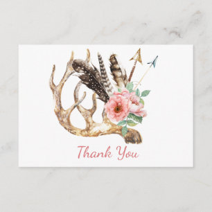 Boho Floral and Antler Thank You Card