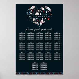 Boho Floral and Feathers 17-Table Seating Chart