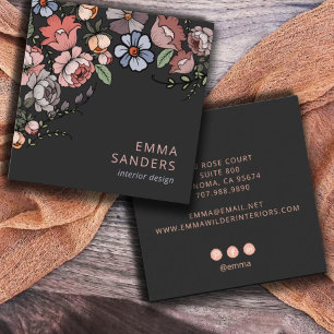 Boho Floral And Foliage Square Business Card