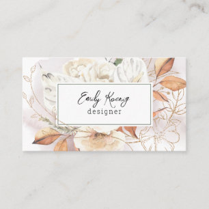 Boho Floral and Gold Tracery Business Card