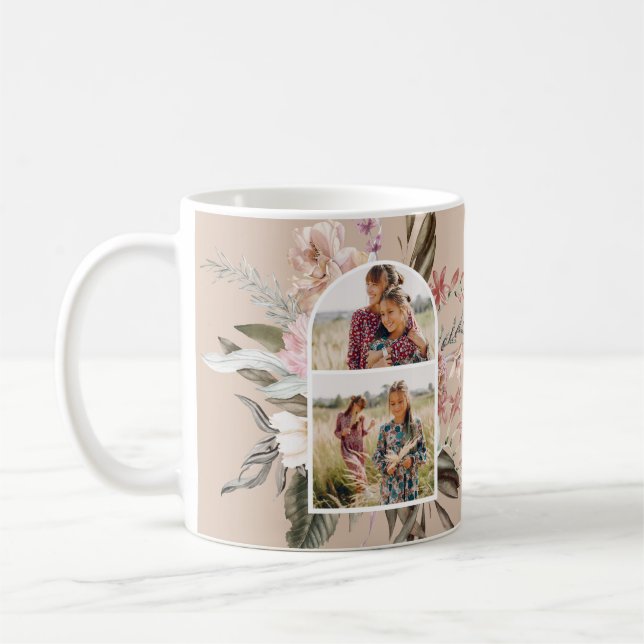 Boho Floral and Greenery Photo Coffee Mug (Left)