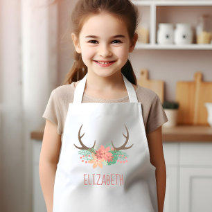 Boho Floral Antlers Cute Personalised Kids Apron