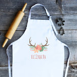 Boho Floral Antlers Cute Personalised Kids Apron<br><div class="desc">This cute boho kids' apron features an illustration of deer antlers decorated with a floral bouquet in shades of peach,  orange,  terra cotta,  and green. Personalise it with your child's name in terra cotta hand-printing style letters.</div>