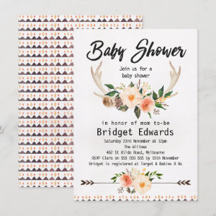 Boho Floral Antlers Neutral Baby Shower Invitation