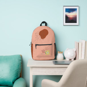 Boho Floral Apricot Custom Name Printed Backpack