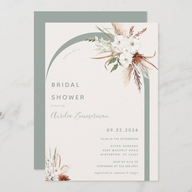 Boho Floral Arch Bridal Shower Invitation (Front/Back)