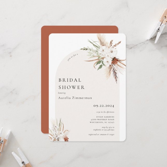 Boho Floral Arch Bridal Shower Invitation (Front/Back In Situ)