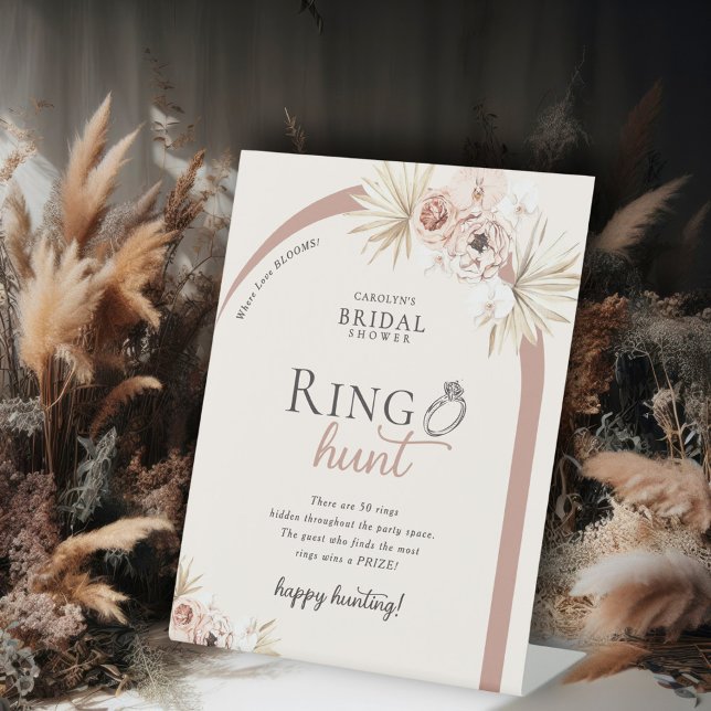 Boho Floral Arch Bridal Shower Ring Hunt Game Pedestal Sign (Creator Uploaded)