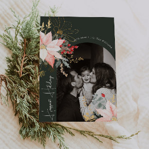 Boho Floral Arch Happiest Holidays Vertical Photo Holiday Card