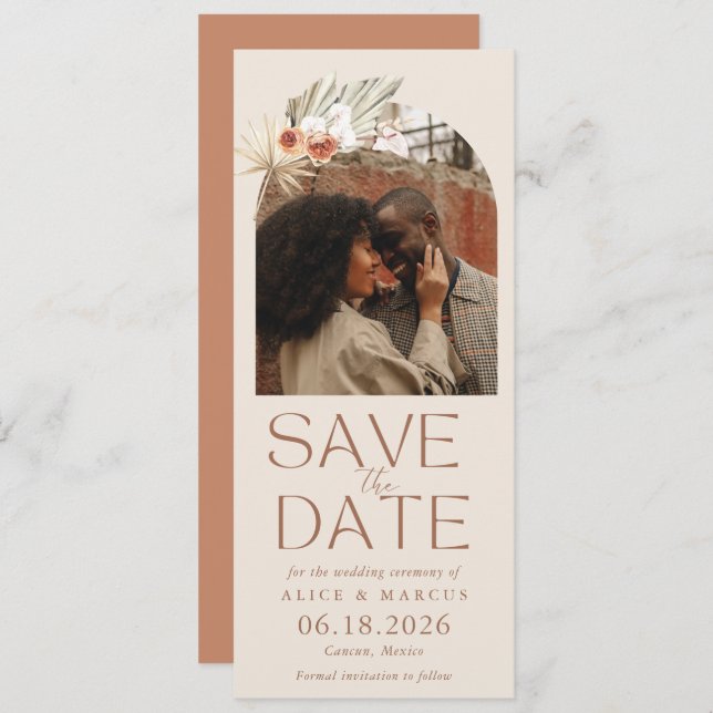 Boho Floral Arch Photo Wedding Save The Date (Front/Back)