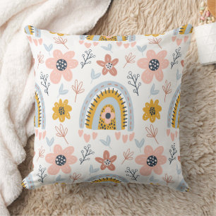 Boho Floral & Arch Rainbow Pattern Cushion