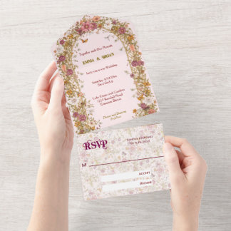 Boho Floral Arch romantic Wedding Boho  All In One Invitation