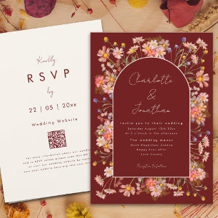 Boho floral Arch Terracotta Fall Wedding Invitation