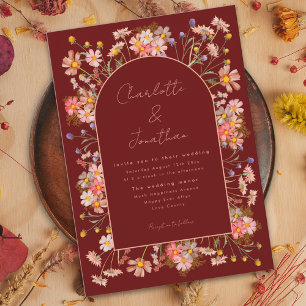 Boho Floral Arch Terracotta Fall Wedding Invitation