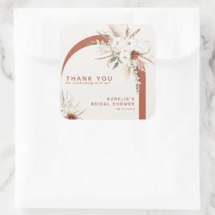 Boho Floral Arch Thank You Square Sticker