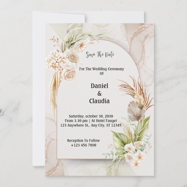 Boho Floral Arch Wedding Invitation (Front)