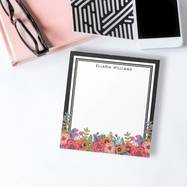 Boho Floral Arrangement - Black & White - Name Notepad (Creator Uploaded)