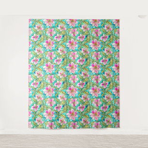 Boho Floral Art Nouveau Watercolor Repeat Pattern Tapestry