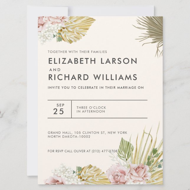 Boho Floral Autumn Fall Wedding  Invitation (Front)