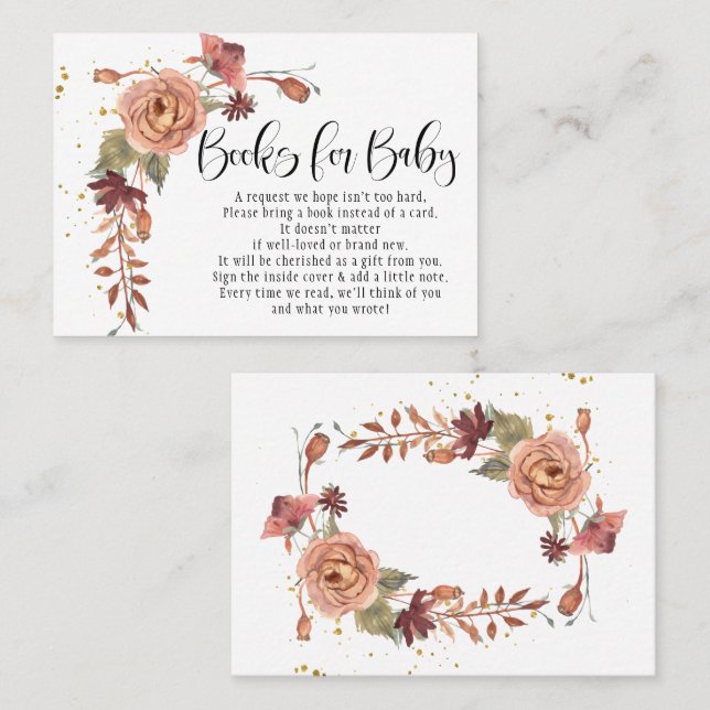 BOHO Floral Autumn Leaves Fall Flowers Books Baby Business Card (Front/Back)