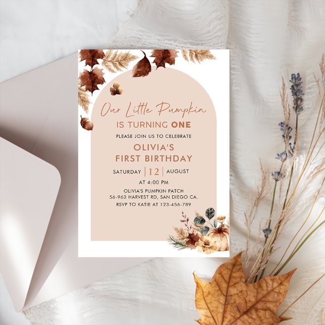 Boho Floral Autumn Pumpkin 1st Birthday Invitation (Creator Uploaded)