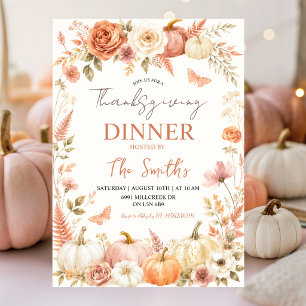 Boho Floral Autumn Thanksgiving Dinner Invite