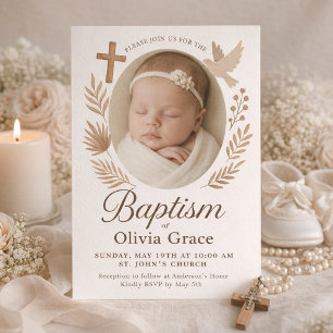 Boho Floral Baby Baptism Portrait  Invitation