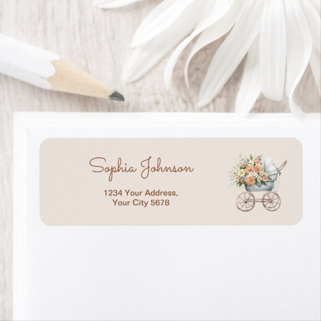 Boho Floral Baby Carriage Address (Insitu)