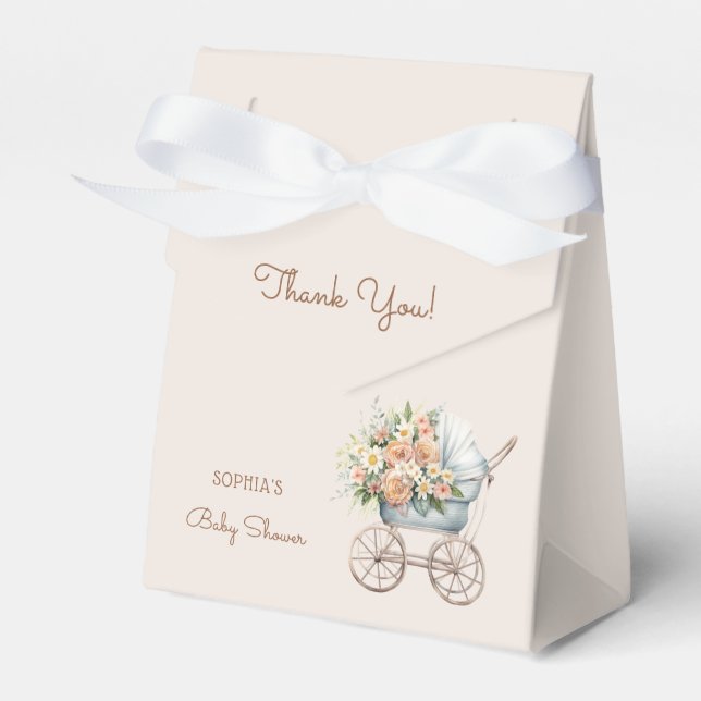 Boho Floral Baby Carriage Baby Shower Favour Box (Front Side)