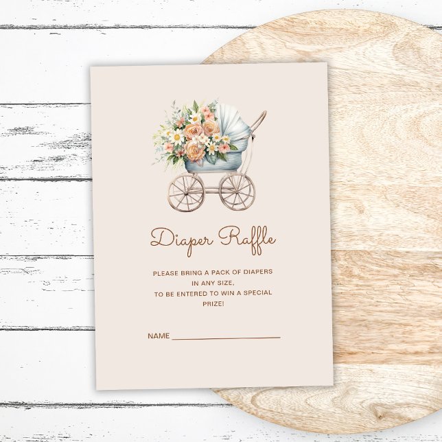 Boho Floral Baby Carriage Diaper Raffle Enclosure Card (Creator Uploaded)